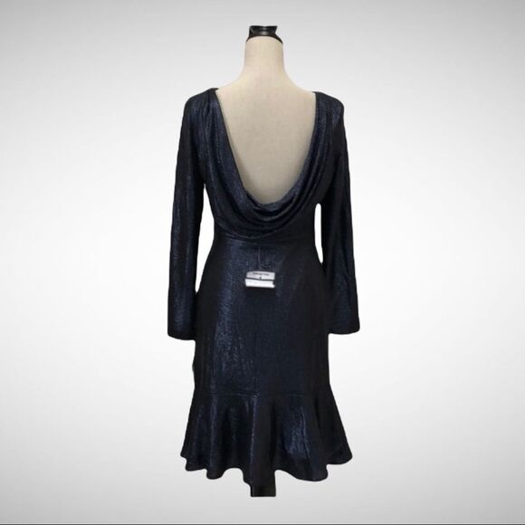 R&M Richards Navy Shimmer Drape Back Dress, 10 - Picture 3 of 7
